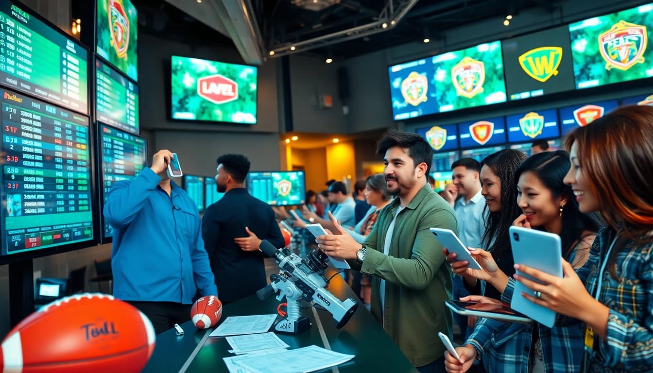 Engaged individuals in a lively setting enjoying online Betting with real-time odds and vibrant atmosphere.
