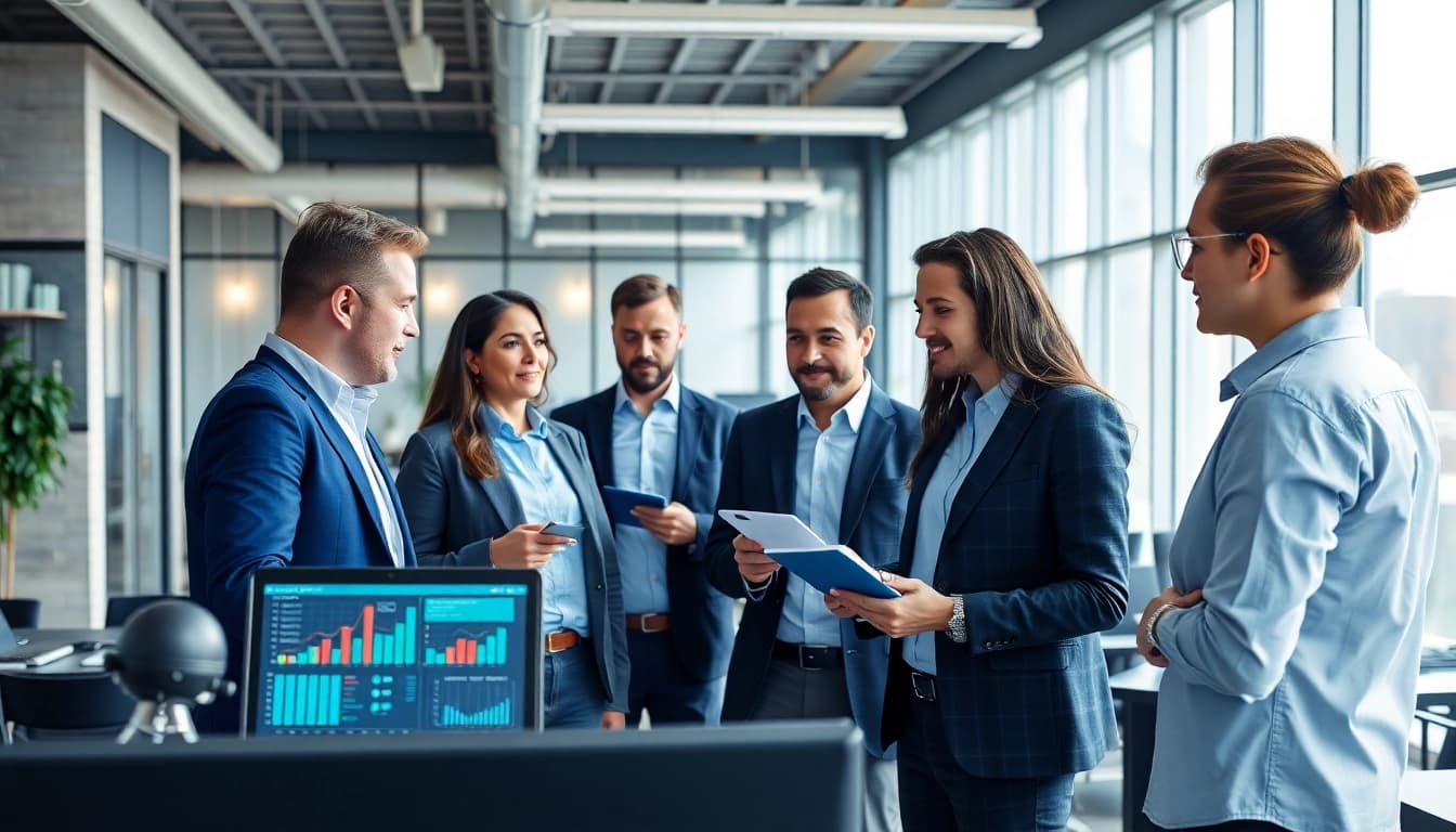 Business automation experts near me collaborating with technology tools in a modern office.