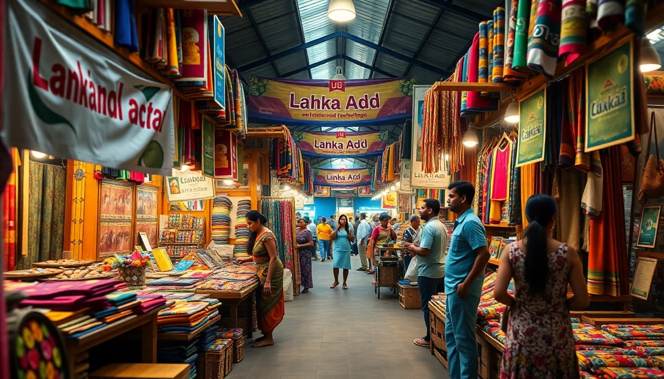 Lanka Add vibrant marketplace in Sri Lanka showcasing local vendors and colorful crafts