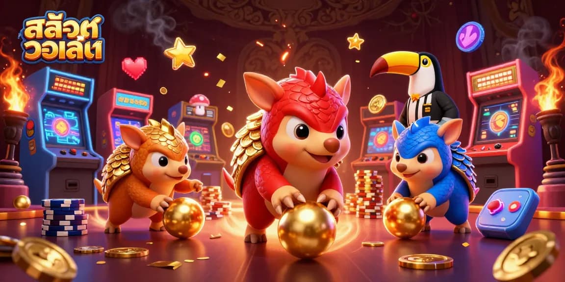 Engage in action-packed สล็อตวอเลท gameplay with pangolins bowling through poker chips