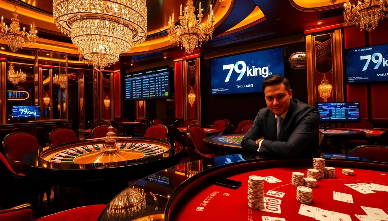 79king-branded casino scene with high-stakes roulette and chips at a luxurious table