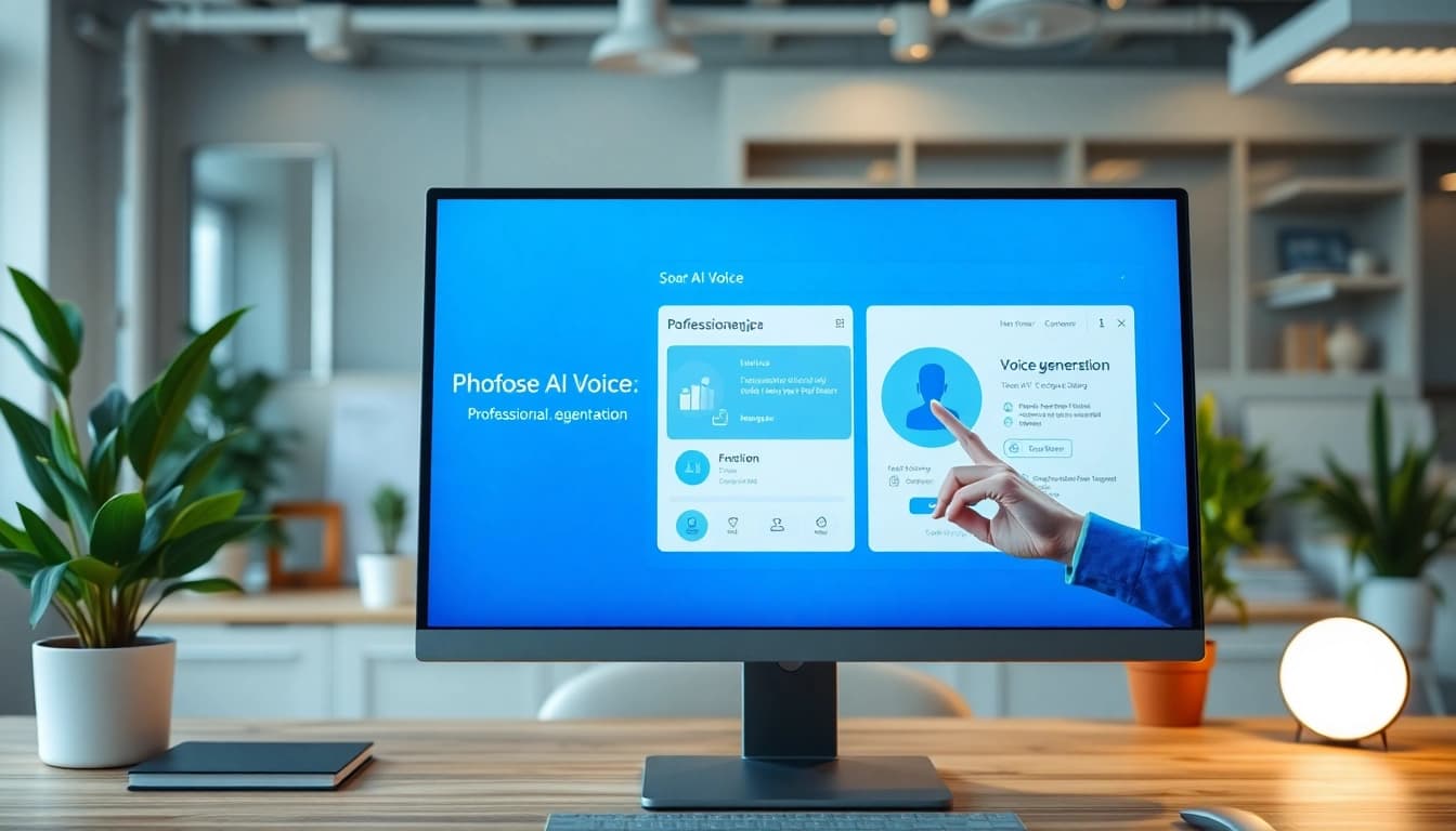 Engaging AI Voice technology showcased in a modern office environment, illustrating user interaction.