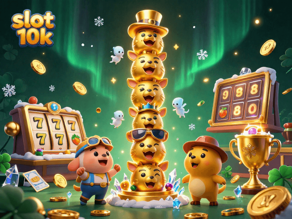Spin to win at slot 10k with vibrant casino elements and dynamic 3D characters.