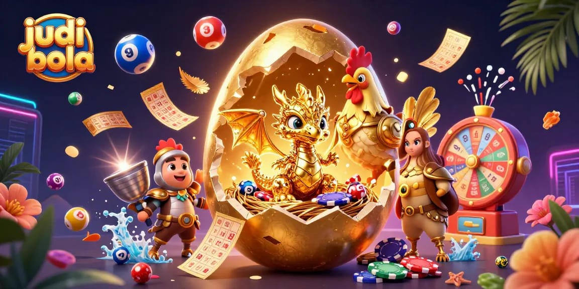 Engage in judi bola with a golden dragon revealing wealth amid vibrant lottery game elements.