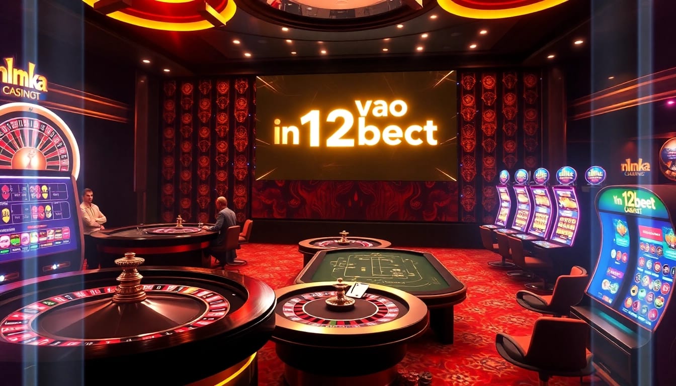 Experience a luxurious gaming atmosphere with "ink vao 12bet" prominently featured in a virtual casino.