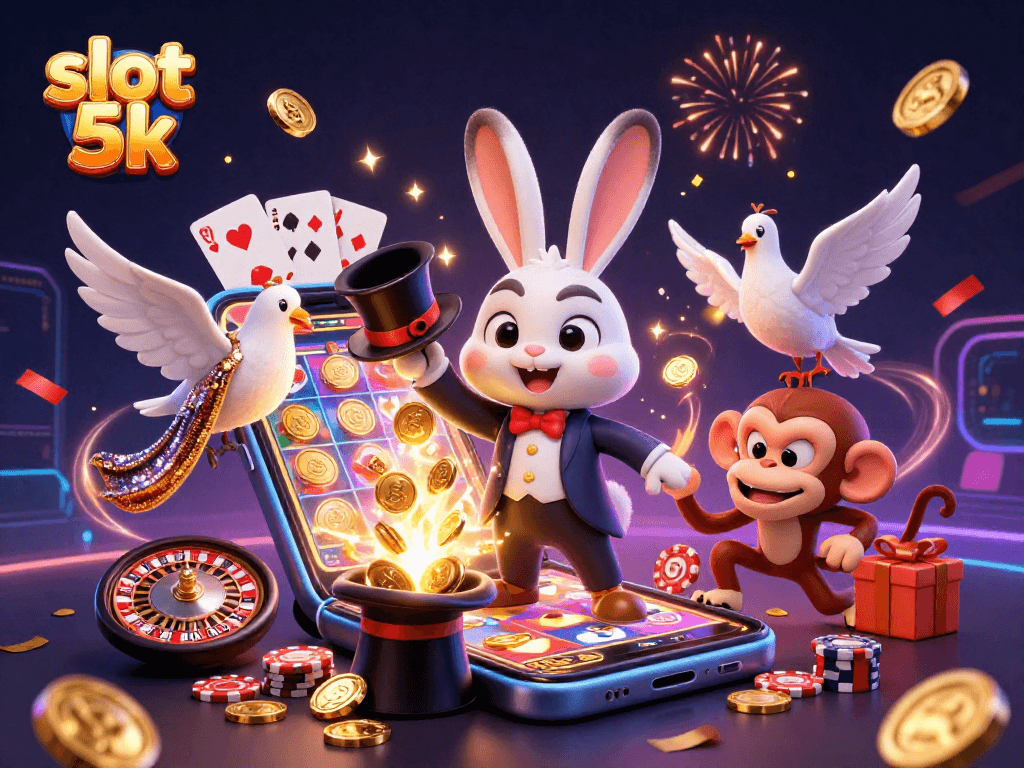 Experience thrilling wins at slot 5k with magical elements, golden coins, and vibrant slot games.