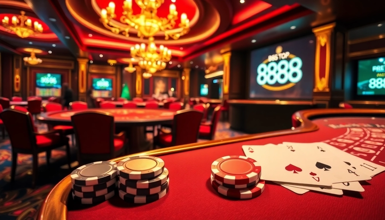 Experience the thrill of casino games at 888TOP with luxurious decor and vibrant atmosphere.