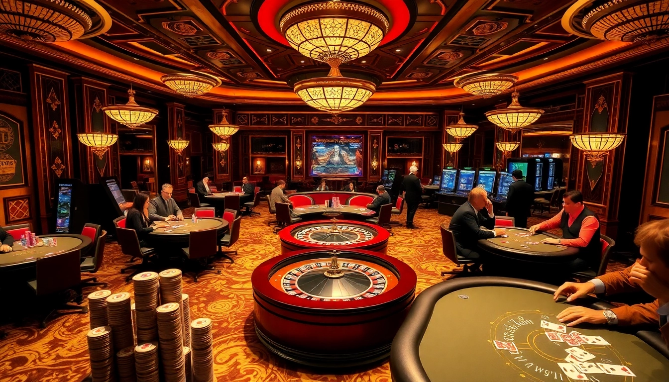 Kubet casino scene showcasing enthusiastic players at roulette and poker tables, celebrating wins.