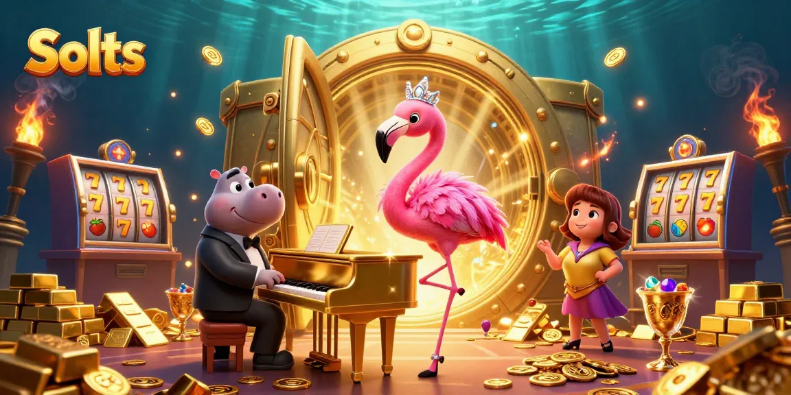 Spin and win with vibrant Slots illustration featuring characters and casino elements.
