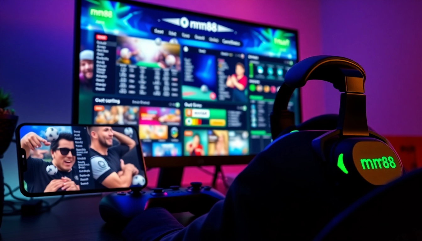 Engaging online gaming setup featuring mm88 platform, showcasing sports betting and casino games.