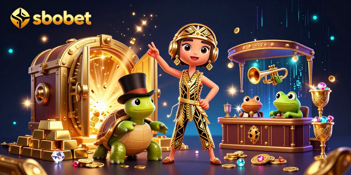Experience sbobet betting excitement with lively characters and dynamic gaming elements in this illustration.