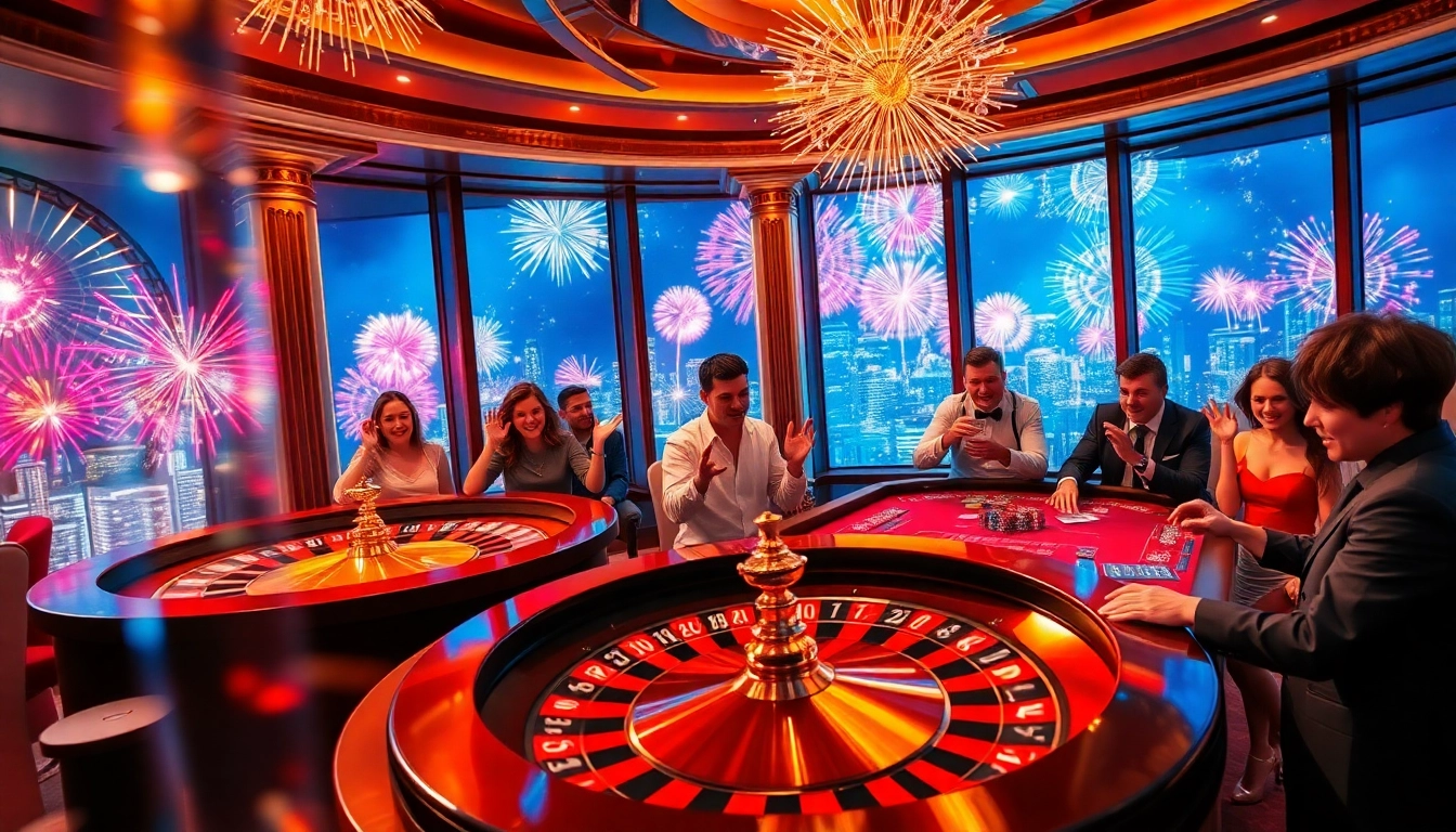 Celebrate the New Year with excitement at bro138 casino, featuring a vibrant roulette wheel and thrilling poker game.