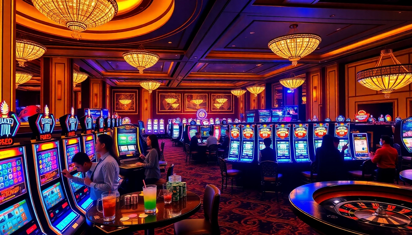Experience the thrills of slot gacor hari ini at a vibrant casino, filled with excited players and dazzling machines.