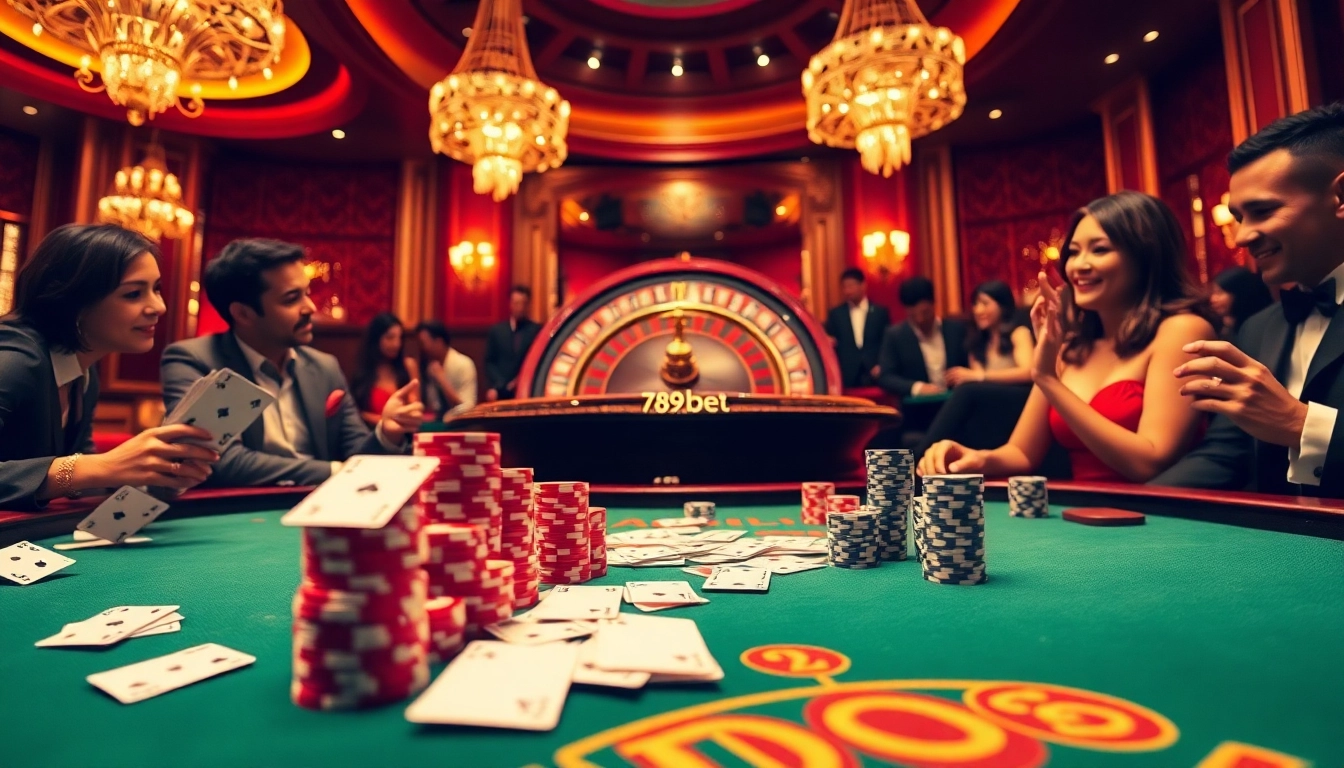 Experience the thrill of gambling at 789bet with a vibrant casino scene showcasing lively players and rich decor.