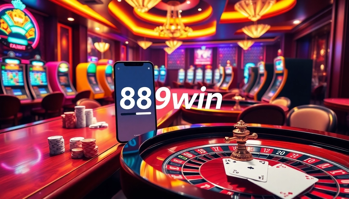 The app 789win enhances your gaming experience with vibrant casino visuals, showcasing poker chips and slot machines.