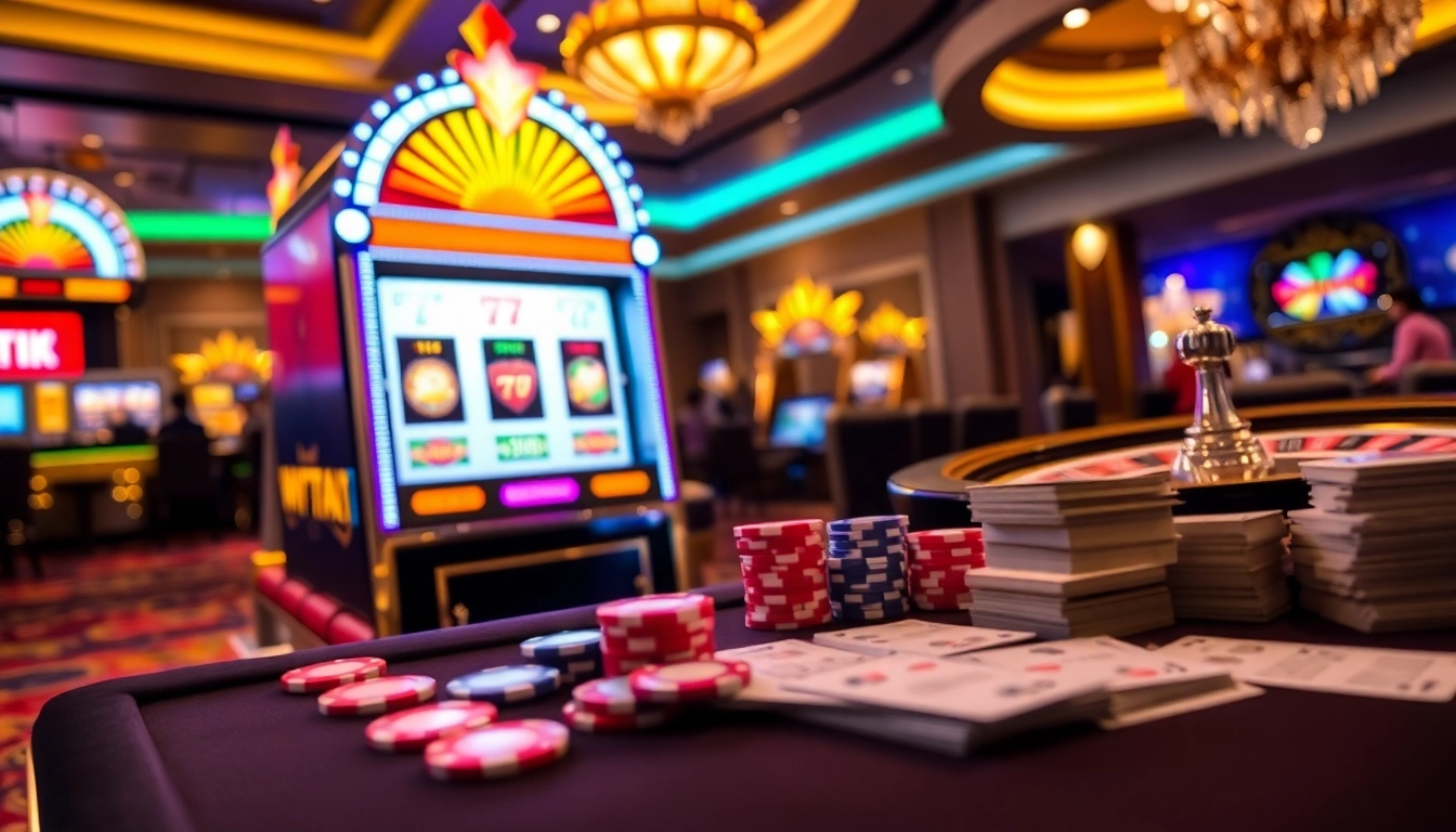 Experience the thrill of gambling with ktpjitu alternatif, showcasing an exciting casino atmosphere with slot machines.