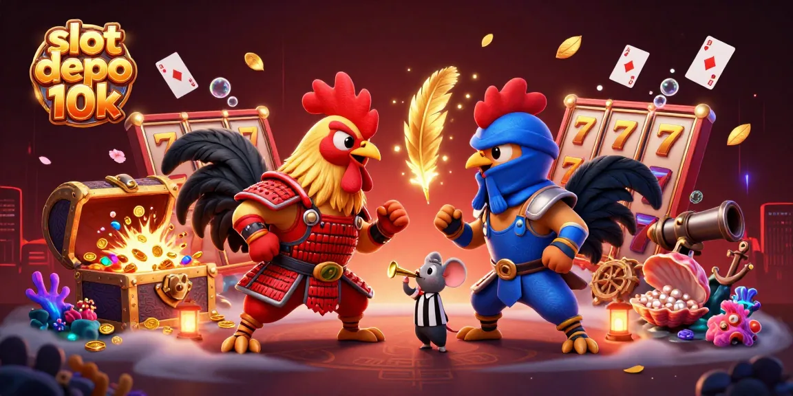 Experience thrilling action with slot depo 10k as cartoon roosters clash amidst vibrant game elements.