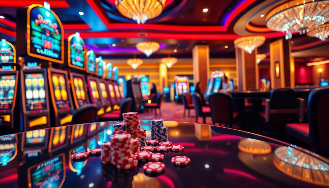 Players enjoying slot gacor machines in a luxurious casino atmosphere, filled with excitement.
