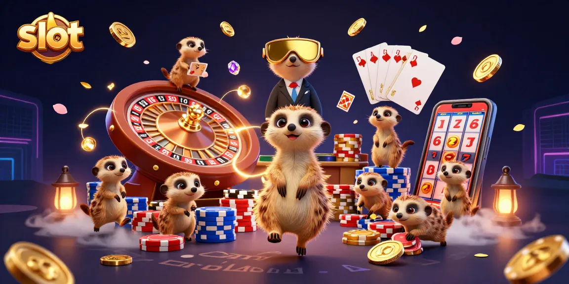 Spin vibrant slot machine reels in this busy meerkat casino scene.