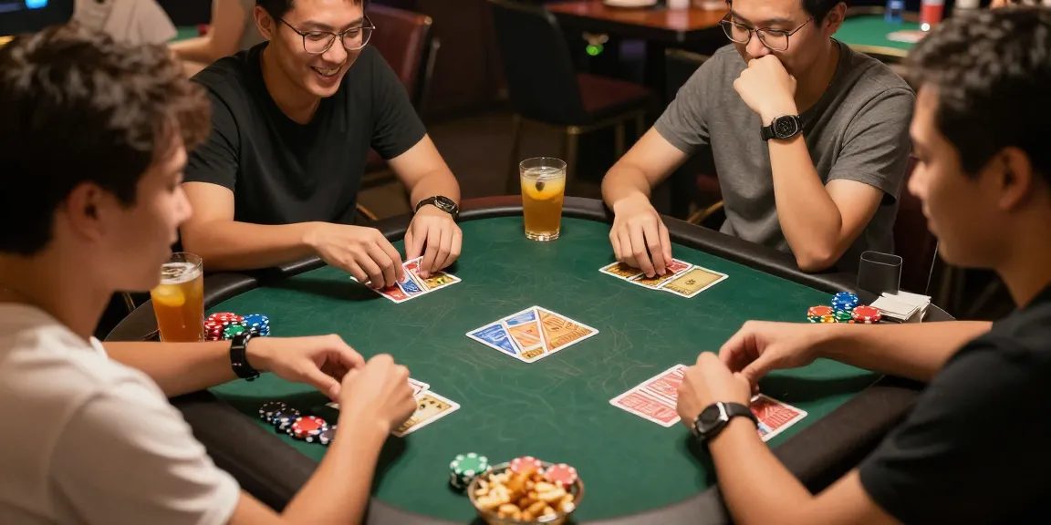 Group enjoying game bài đổi thưởng, showcasing cards and chips in a lively game night.