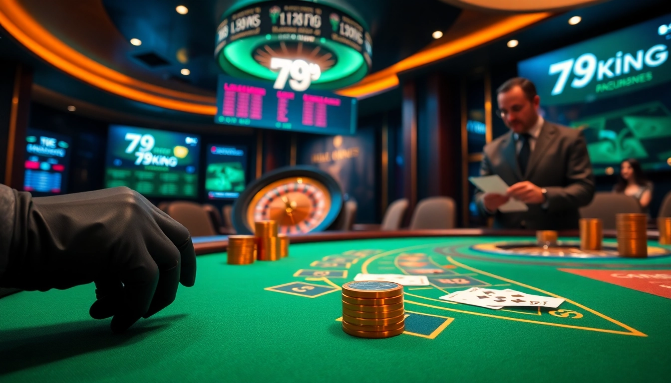 79king-inspired high-stakes casino table with cards, chips, and roulette wheel