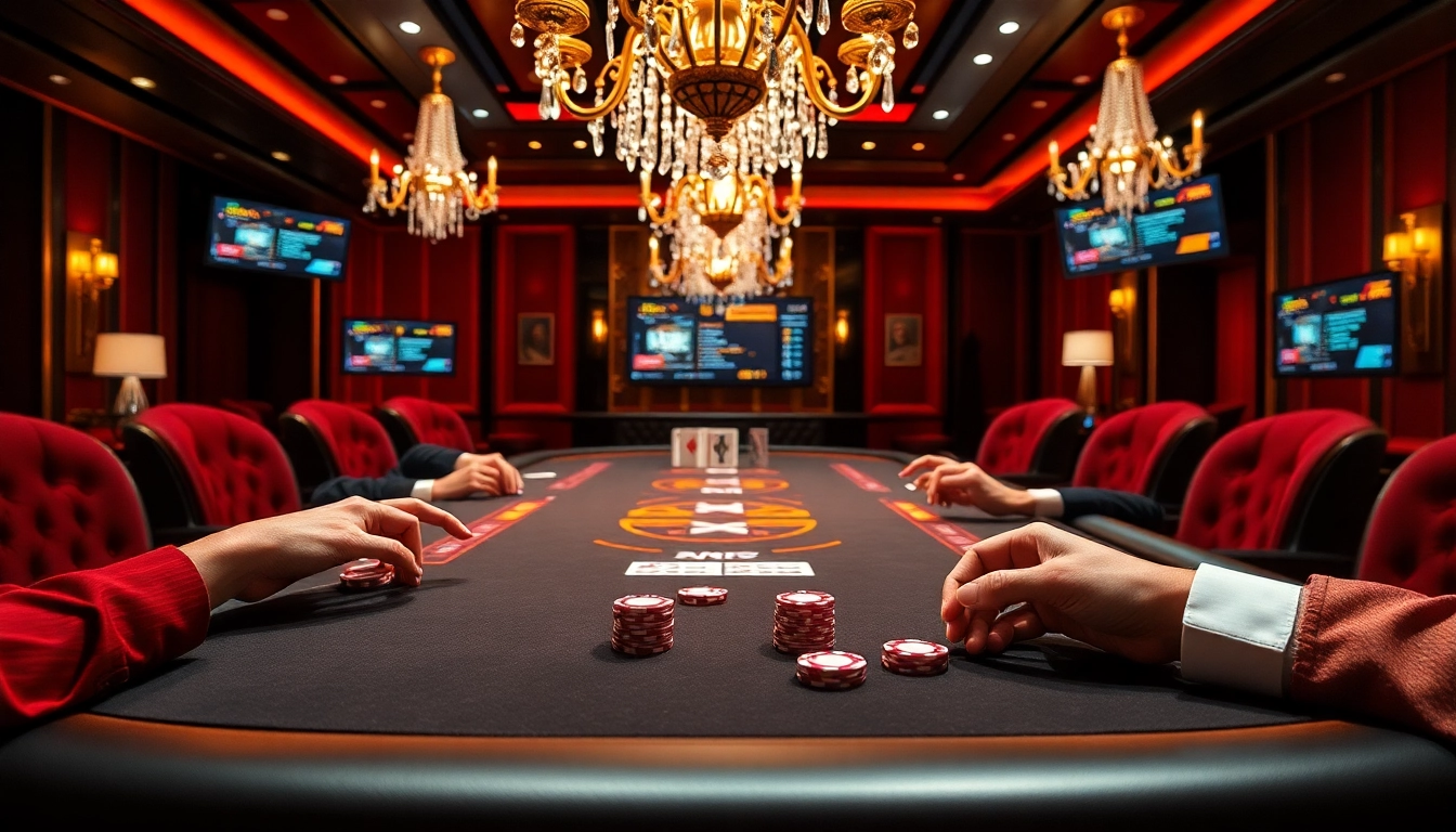 Players enjoying an MK 8 gaming table amidst a vibrant casino ambiance full of excitement.