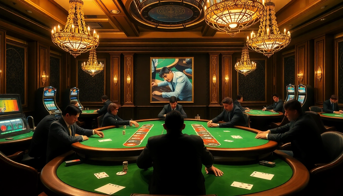 Engaged players at a poker table in a luxurious casino setting with the presence of WN678 themed elements.