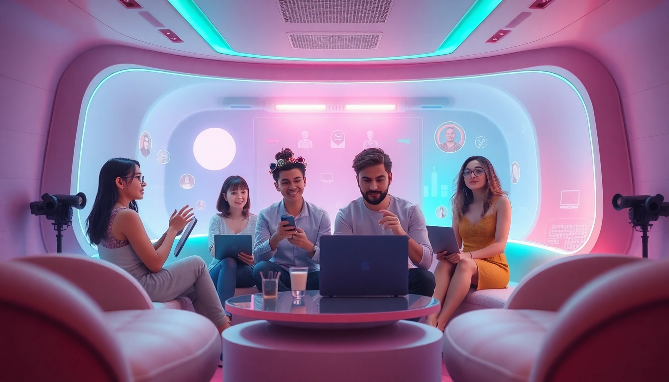 Engaging scene showcasing free sex ai avatars interacting in a futuristic chat environment.