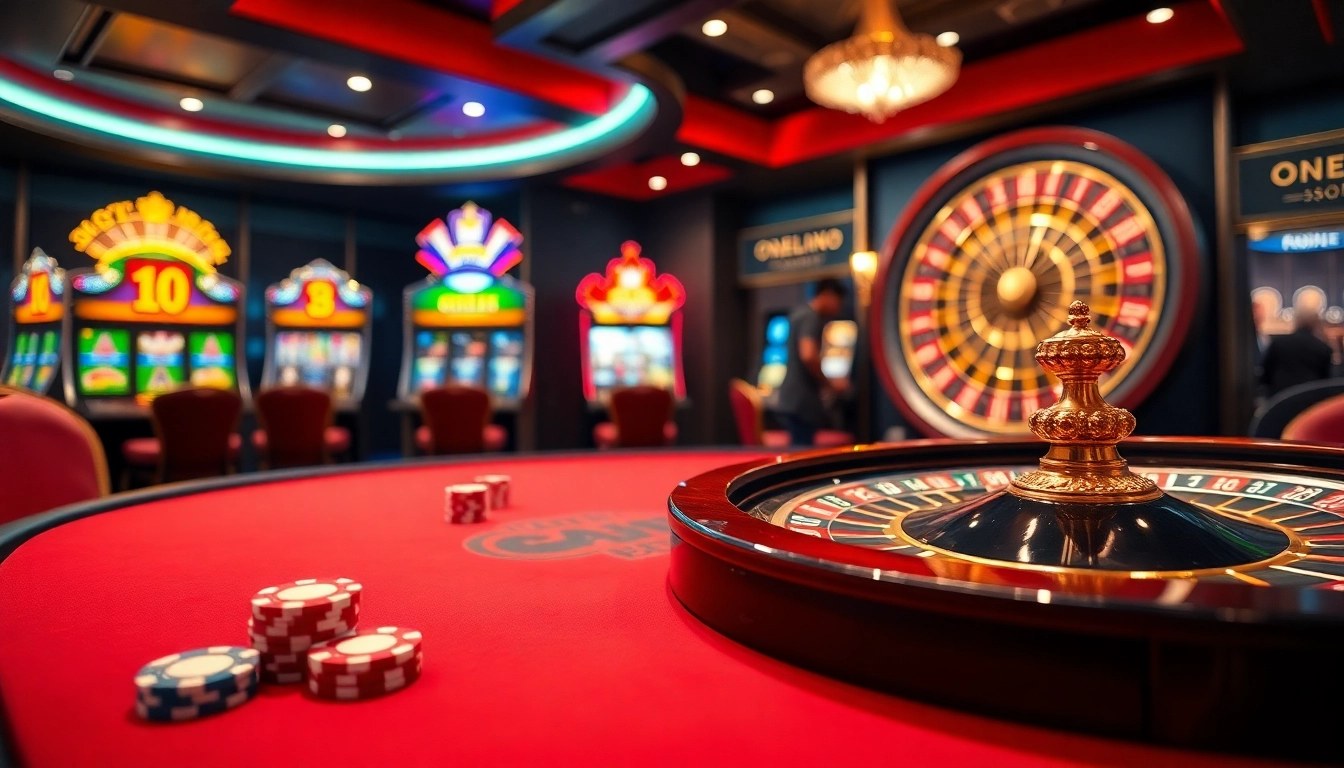 Experience the excitement of Onbet com with premium poker chips on a vibrant casino table.