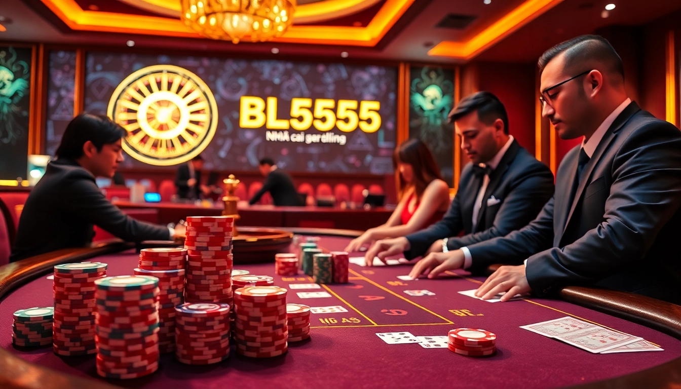 Engaged players at a vibrant poker table showcasing excitement at Nhà cái BL555 casino.