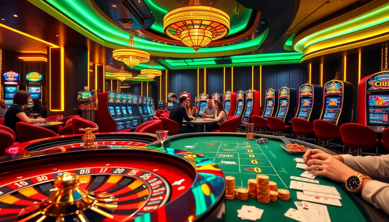 An exciting scene at a casino highlighting players enjoying games like poker and slots on https://www.kursiguru.com/gambar-mewarnai/, emphasizing vibrant colors and luxury.