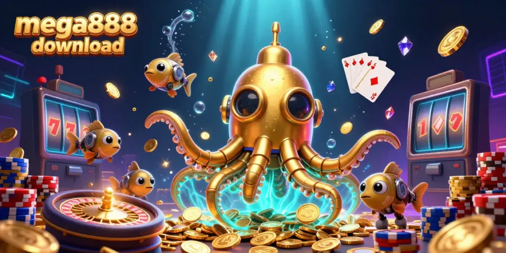 Engage in mega888 download as the golden kraken submarine explores a vibrant underwater casino world.