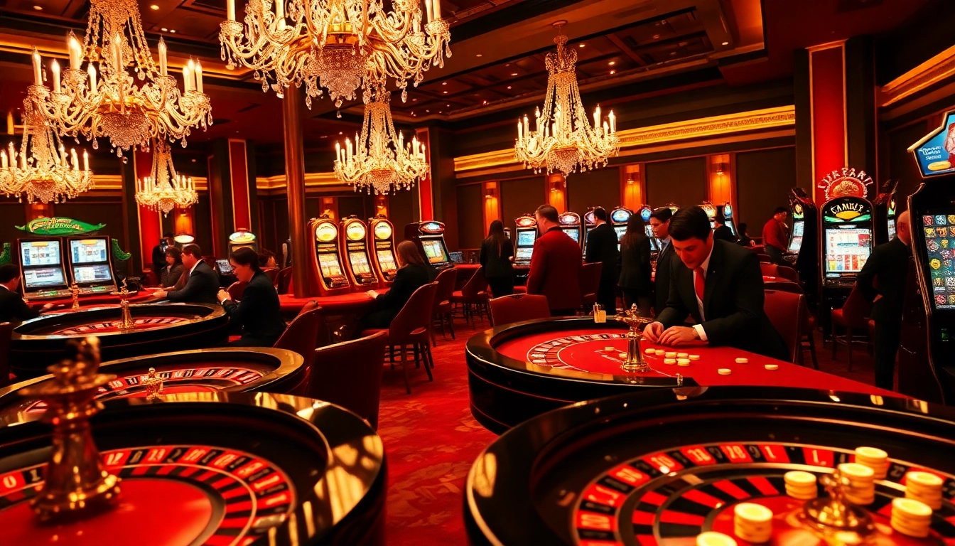 Exciting c1688 casino scene showcasing luxury gaming tables, vibrant chips, and engaged players.
