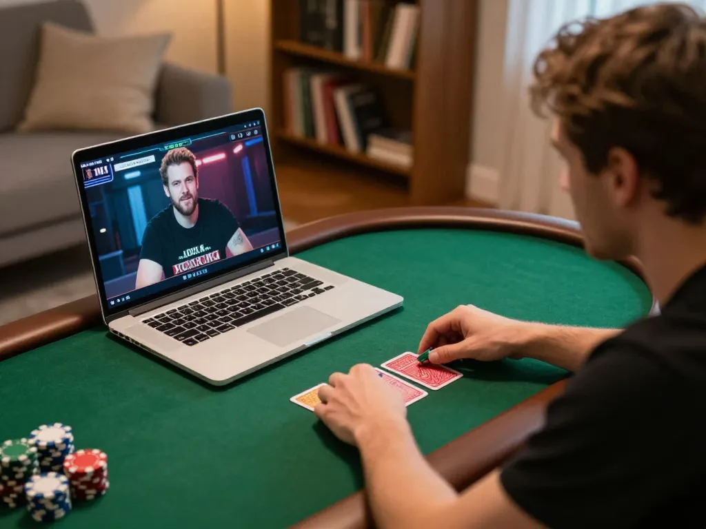 Player on KO66 engaging in an online poker game with focused strategy.