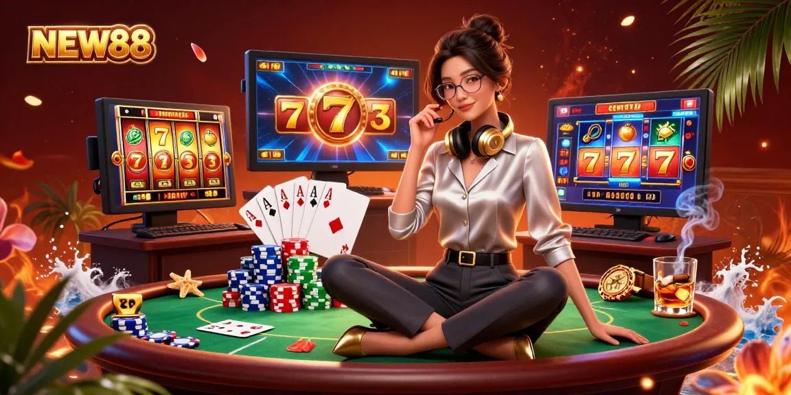 Experience thrilling gaming at NEW88 Casino with dynamic slot machines and poker elements.