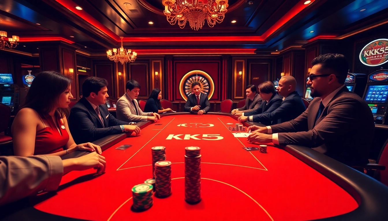 Engage with the thrilling KK55 poker table experience featuring professional dealers and vibrant players.