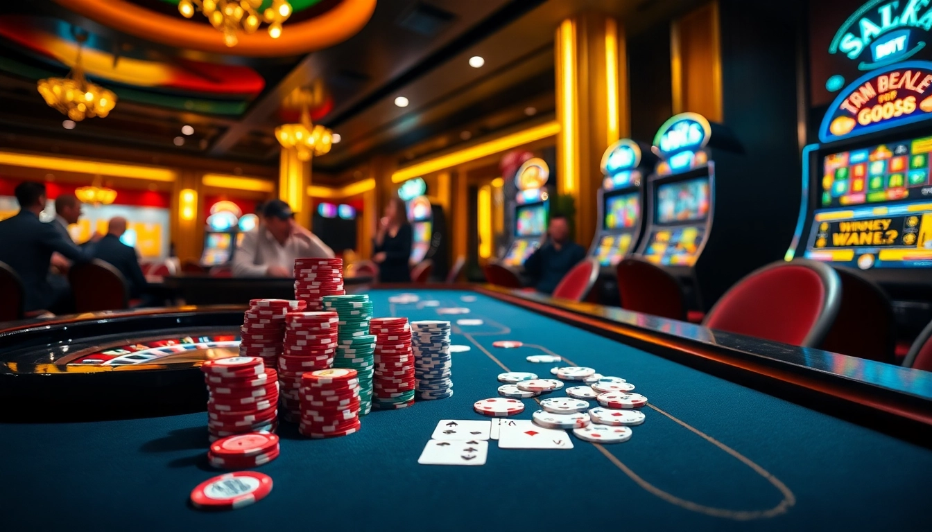 Experience excitement and luxury at GO88 with vibrant casino elements and players engaged in action.