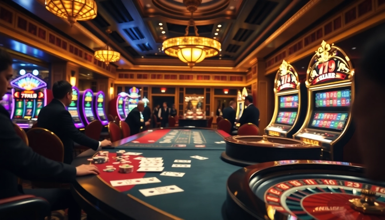 Players enjoying casino games at 789CLUB, with vibrant slots and gaming tables.