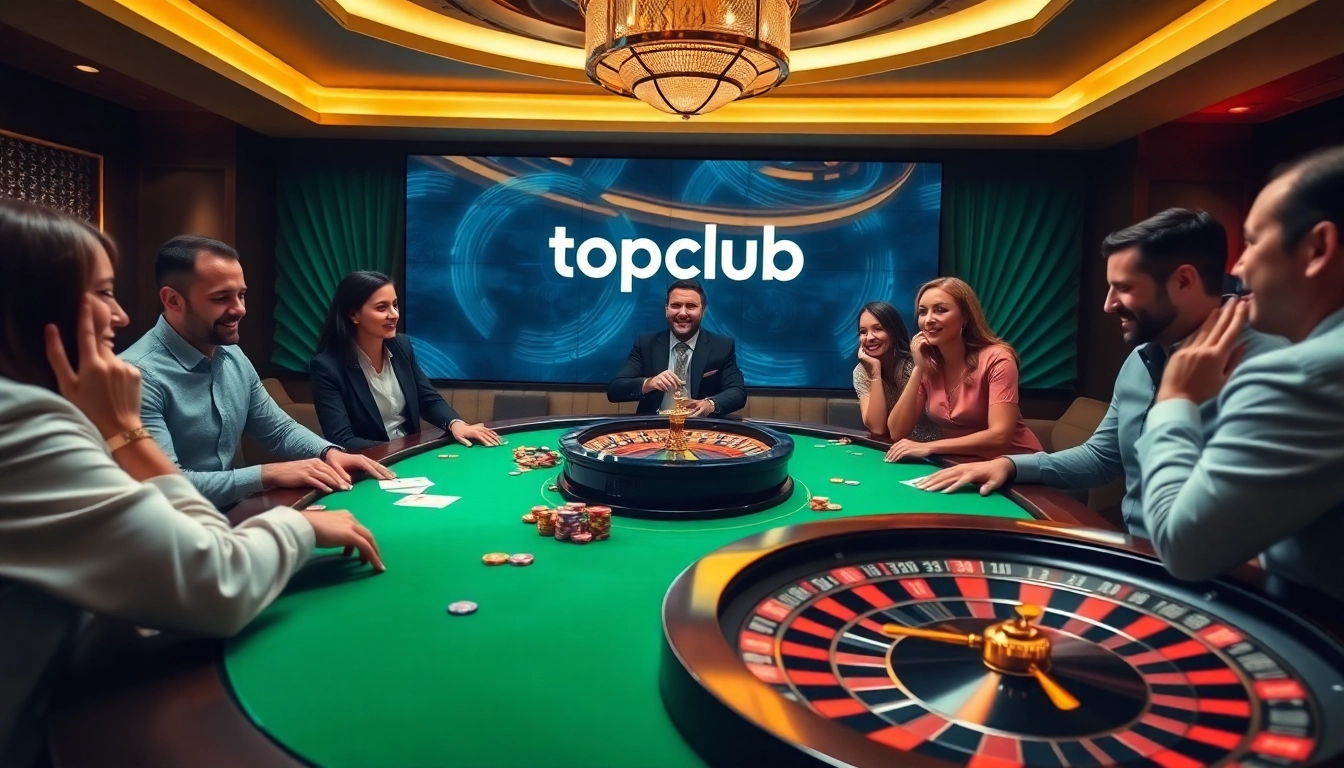 Players winning big at the topclub poker table in a vibrant casino.