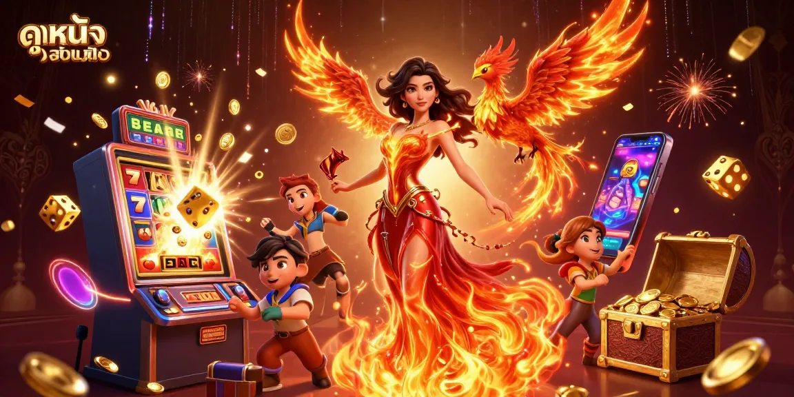 Engage in ดูหนังออนไลน์ with stunning artwork showcasing slots, jackpots, and dynamic casino elements.