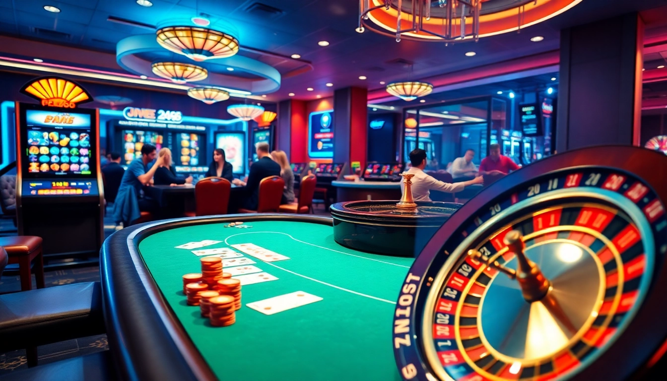 Winning strategies at https://pg66.com.de/ showcased in an elegant casino environment with poker tables and slot machines.