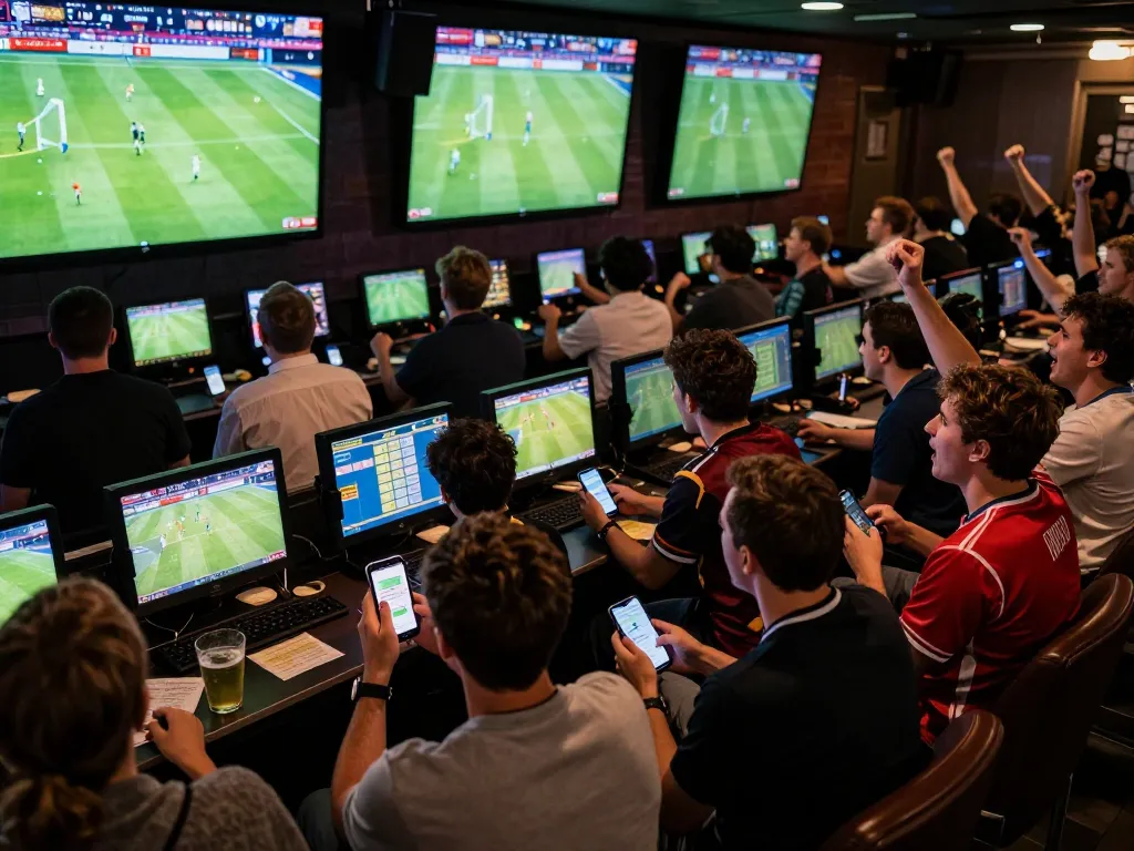 Engaged audience at web cá độ bóng đá watching live matches while placing bets