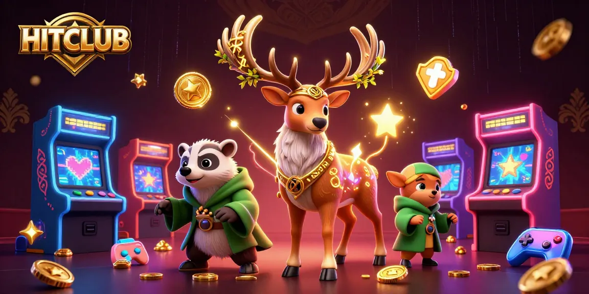 Experience excitement at HITCLUB with vibrant gaming characters and colorful arcade machines.