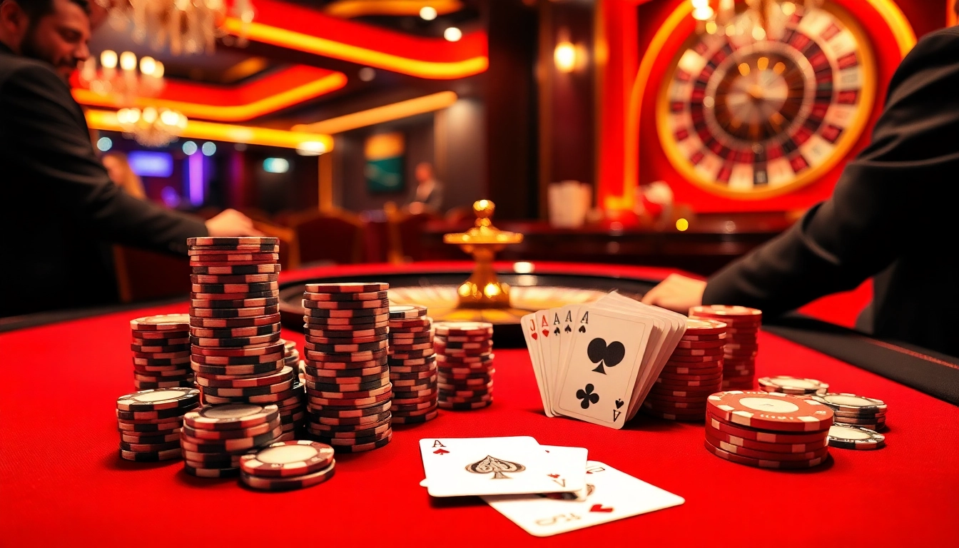 Players strategizing with poker chips and cards during an exciting game at 120bet casino.