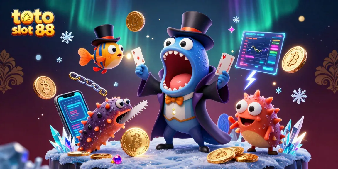 Experience thrilling toto slot 88 gameplay with vibrant casino-themed 3D illustration featuring magical underwater characters.