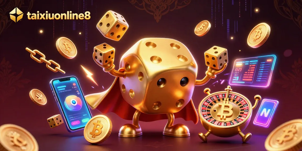 Experience thrilling gambling action with taixiuonline8 in this vibrant and dynamic 3D casino illustration featuring engaging characters and cryptocurrencies.