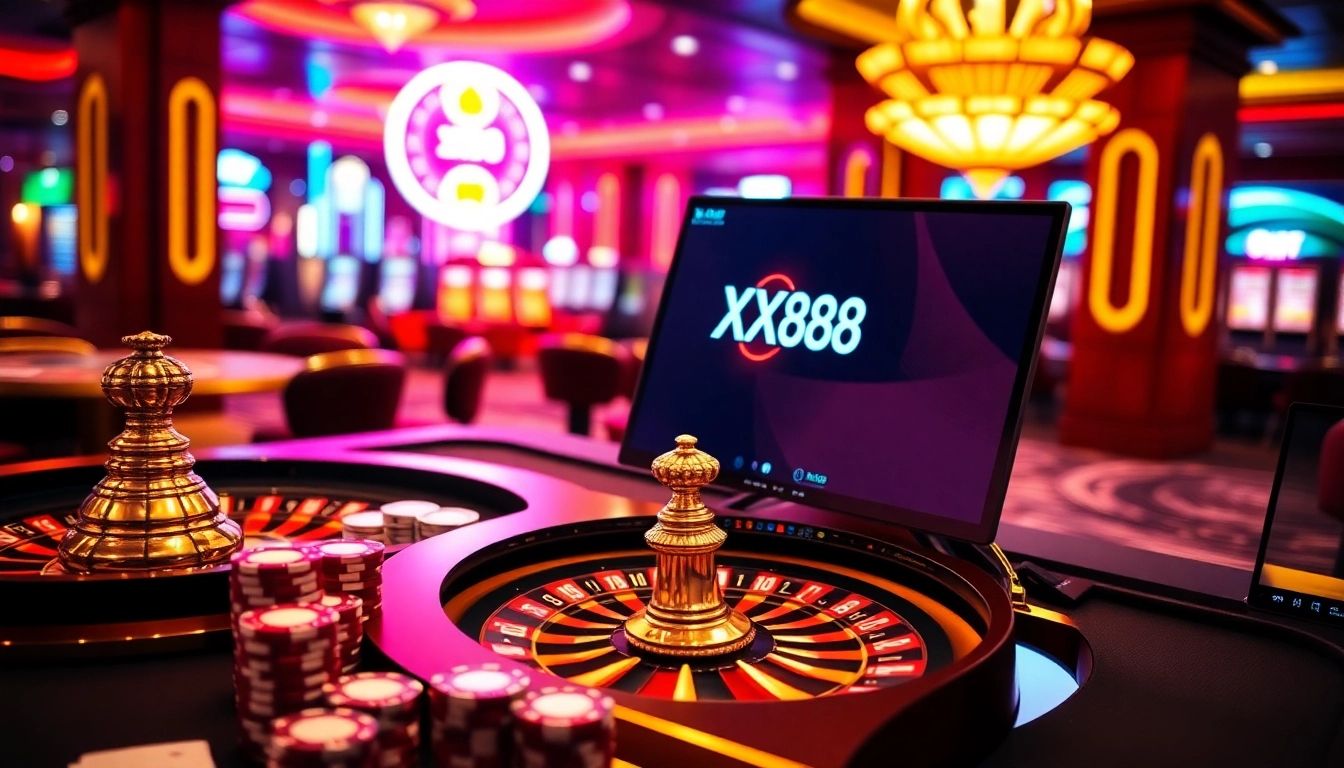 Players enjoying a thrilling game at XX88 casino with vibrant tables and exciting visuals.