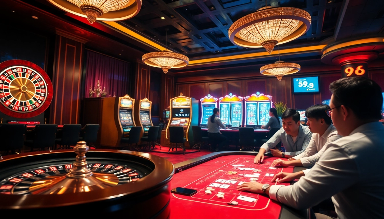 Experience the thrilling world of gambling at 98win trang chu, featuring exciting casino tables and vibrant gaming action.