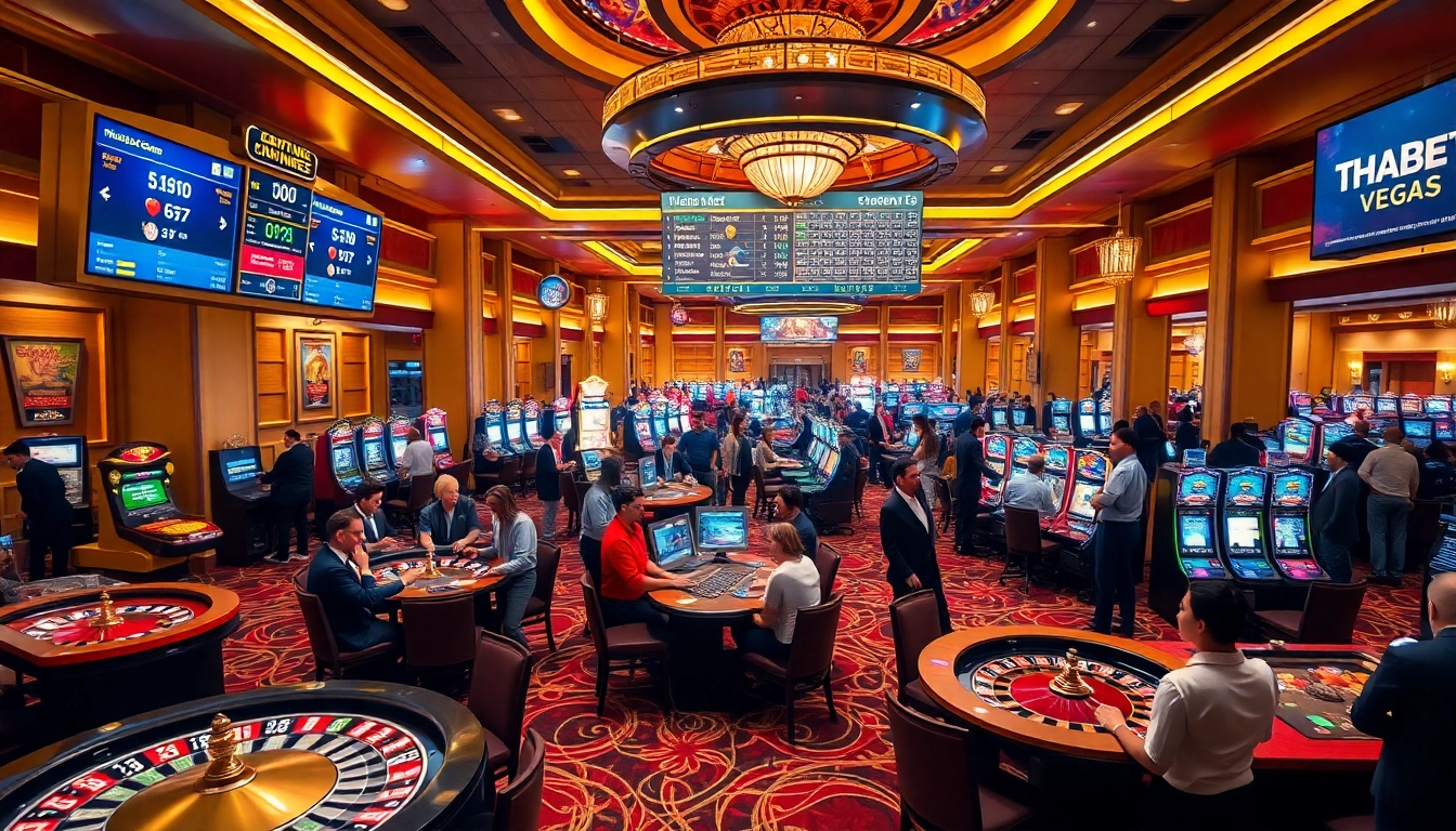 Spinning the reels at https://thabet.vegas/ with vibrant slot machines and casino excitement.