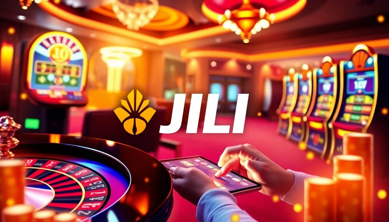 Players engaging with JILI's immersive online casino games surrounded by vibrant graphics.